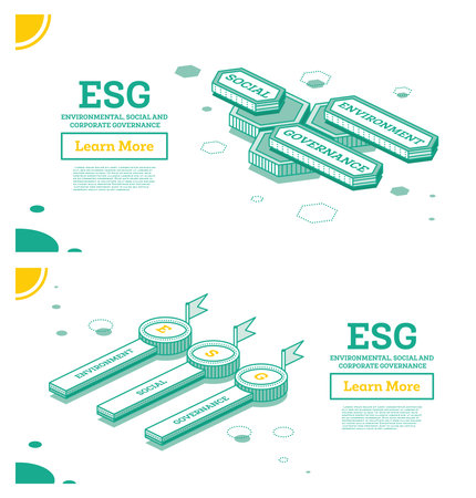 ESG Concept of Environmental, Social and Governance. Infographic Element with Three Hexagons Elements. sustainable development. Isometric Outline Concept.の写真素材