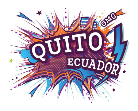 Quito Ecuador Comic Text in Pop Art Style Isolated on White Background. vector illustration. Retro Artwork with Geometric Design Elements.のイラスト素材