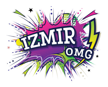 Izmir Comic Text in Pop Art Style Isolated on White Background. vector illustration. Retro Artwork with Geometric Design Elements.のイラスト素材