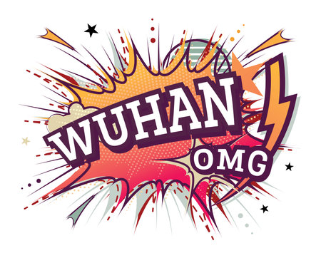 Wuhan Comic Text in Pop Art Style Isolated on White Background. vector illustration. Geometric Design Elements.のイラスト素材