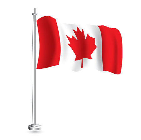 Canadian flag. Isolated Realistic Wave Flag of Canada Country on Flagpole. vector illustration.のイラスト素材