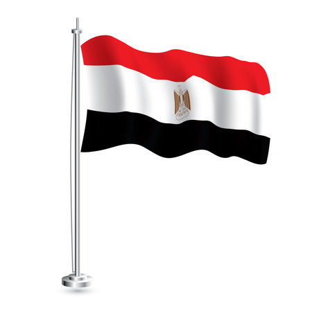 Egypt Flag. Isolated Realistic Wave Flag of Egypt Country on Flagpole. vector illustration.のイラスト素材