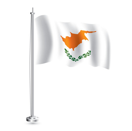 Cypriot Flag. Isolated Realistic Wave Flag of Cyprus Country on Flagpole. vector illustration.のイラスト素材