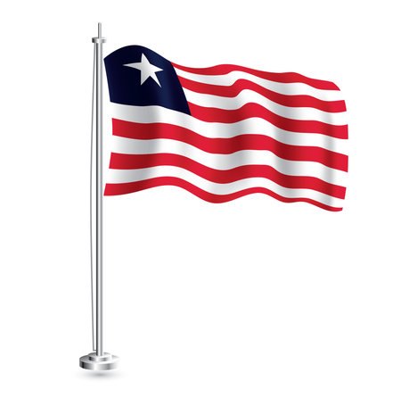 Liberian Flag. Isolated Realistic Wave Flag of Liberia Country on Flagpole. vector illustration.のイラスト素材