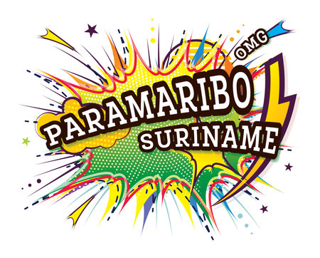 Paramaribo Suriname Comic Text in Pop Art Style Isolated on White Background. vector illustration. Retro Artwork with Geometric Design Elements.のイラスト素材