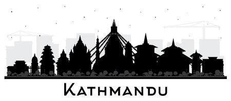 Kathmandu Nepal City Skyline Silhouette with Black Buildings Isolated on White. vector illustration. Kathmandu Cityscape with Landmarks. Business Travel and Tourism Concept with Historic Architecture.のイラスト素材