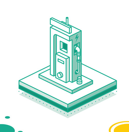 EV charging station or electric vehicle recharging station. vector illustration. outline concept.のイラスト素材