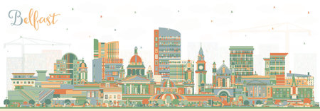 Belfast Northern Ireland City Skyline with Color Buildings. vector illustration. Belfast Cityscape with Landmarks. Business Travel and Tourism Concept with Historic Architecture.のイラスト素材