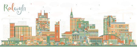 Raleigh North Carolina City Skyline with Color Buildings. vector illustration. Raleigh Cityscape with Landmarks. Business Travel and Tourism Concept with Modern Architecture.のイラスト素材