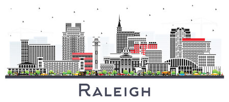 Raleigh North Carolina City Skyline with Color Buildings Isolated on White. vector illustration. Raleigh Cityscape with Landmarks. Business Travel and Tourism Concept with Modern Architecture.のイラスト素材