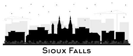 Sioux Falls South Dakota City Skyline Silhouette with Black Buildings Isolated on White. vector illustration. Sioux Falls USA Cityscape with Landmarks. Tourism Concept with Modern Architecture.のイラスト素材