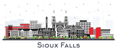 Sioux Falls South Dakota City Skyline with Color Buildings Isolated on White. vector illustration. Sioux Falls USA Cityscape with Landmarks. Travel and Tourism Concept with Modern Architecture.のイラスト素材