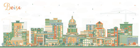 Boise Idaho City Skyline with Color Buildings. vector illustration. Boise USA Cityscape with Landmarks. Business Travel and Tourism Concept with Modern Architecture.のイラスト素材