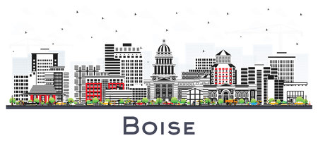Boise Idaho City Skyline with Color Buildings Isolated on White. vector illustration. Boise USA Cityscape with Landmarks. Business Travel and Tourism Concept with Modern Architecture.のイラスト素材