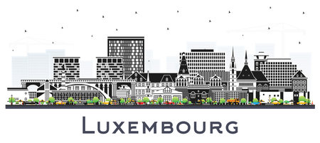 Luxembourg City Skyline with Color Buildings Isolated on White. vector illustration. Luxembourg Cityscape with Landmarks. Business Travel and Tourism Concept with Historic Architecture.のイラスト素材