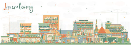 Luxembourg City Skyline with Color Buildings. vector illustration. Luxembourg Cityscape with Landmarks. Business Travel and Tourism Concept with Historic Architecture.のイラスト素材