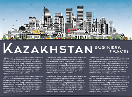 Kazakhstan City Skyline with Gray Buildings, Blue Sky and Copy Space. vector illustration. Concept with Modern Architecture. Kazakhstan Cityscape with Landmarks. Nur-Sultan and Almaty.のイラスト素材