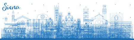 Outline Siena Tuscany Italy City Skyline with Blue Buildings. vector illustration. Business Travel and Concept with Historic Architecture. Siena Cityscape with Landmarks.のイラスト素材