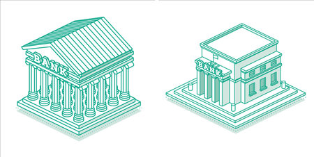 Building of Central Bank or Commercial Bank Isolated on White. Isometric City Detail. Classical Office of Financial Organization.の写真素材