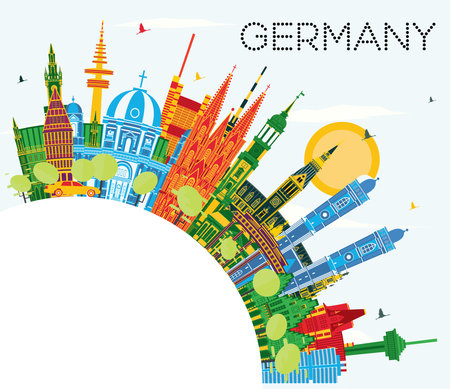 Germany City Skyline with Color Buildings, Blue Sky and Copy Space. vector illustration. Germany Cityscape with Landmarks. Business Travel and Tourism Concept with Historic Architecture.のイラスト素材