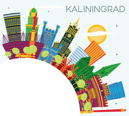 Kaliningrad Russia City Skyline with Color Buildings, Blue Sky and Copy Space. Business Travel and Tourism Concept with Historic Architecture. Kaliningrad Cityscape with Landmarks.のイラスト素材