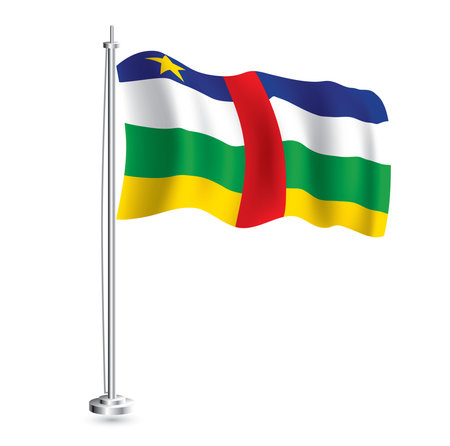 Central African Republic Flag. Isolated Realistic Wave Flag of Central African Republic Country on Flagpole. vector illustration.のイラスト素材