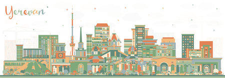 Yerevan Armenia City Skyline with Color Buildings. vector illustration. Yerevan Cityscape with Landmarks. Business Travel and Tourism Concept with Historic Architecture.のイラスト素材