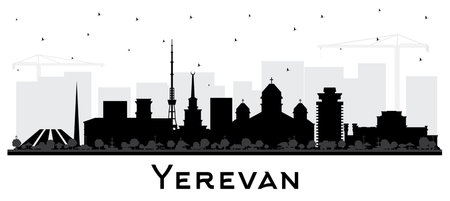 Yerevan Armenia City Skyline Silhouette with Black Buildings Isolated on White. vector illustration. Yerevan Cityscape with Landmarks. Business Travel and Tourism Concept with Historic Architecture.のイラスト素材