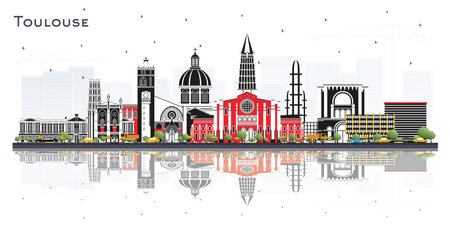 Toulouse France City Skyline with Color Buildings and Reflections Isolated on White. vector illustration. Business Travel and Concept with Historic Architecture. Toulouse Cityscape with Landmarks.のイラスト素材