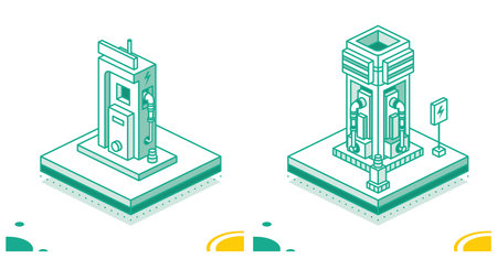 EV charging station or electric vehicle recharging station. outline concept.の写真素材