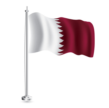 Qatari Flag. Isolated Realistic Wave Flag of Qatar Country on Flagpole. vector illustration.のイラスト素材