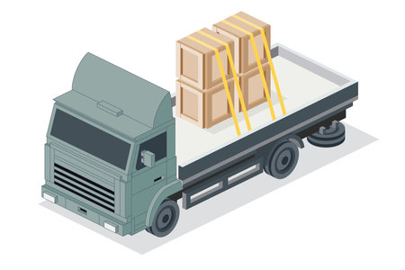 Isometric Flatbed Cargo Truck with Boxes. commercial transport. Logistics. City Object for Infographics. vector illustration. Car for Carriage of Goods. front view.のイラスト素材