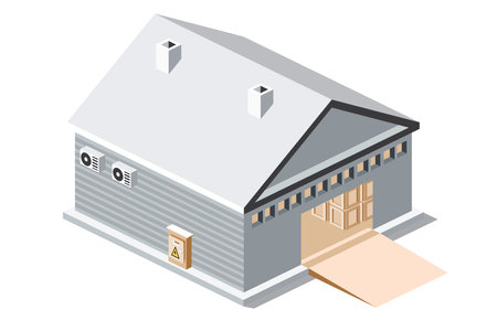 Isometric Warehouse. Large Building for the Distribution or Storage Goods. vector illustration. Logistic Object Isolated on White Background.のイラスト素材