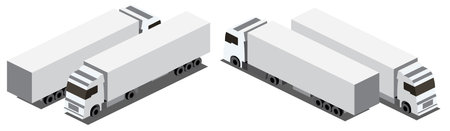 Isometric White Cargo Truck Transportation Isolated on White. Front and back view. vector illustration. Modern Delivery Truck Vehicle. Car For The Carriage Of Goods. 3d Object for Infographics.のイラスト素材