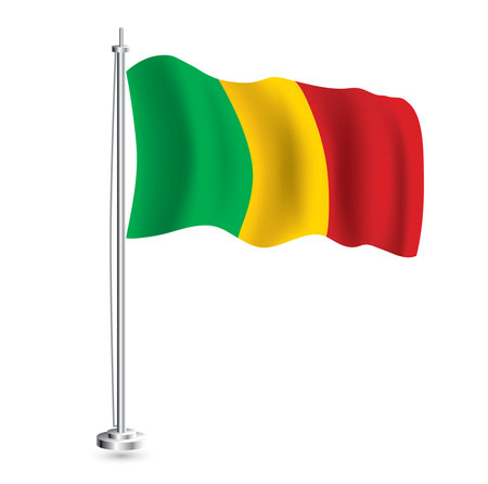Mali Flag. Isolated Realistic Wave Flag of Mali Country on Flagpole. vector illustration.のイラスト素材