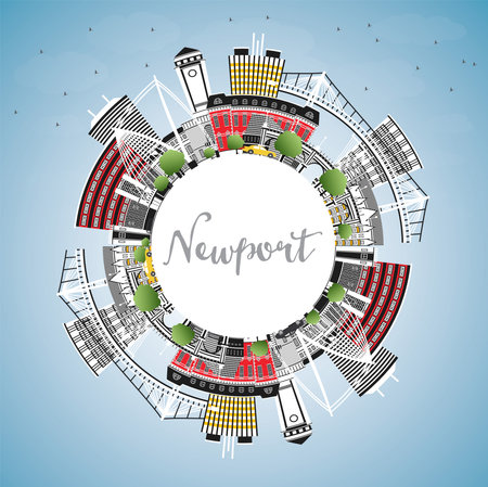 Newport Wales City Skyline with Color Buildings, Blue Sky and Copy Space. vector illustration. Newport UK Cityscape with Landmarks. Business Travel and Tourism Concept with Historic Architecture.のイラスト素材