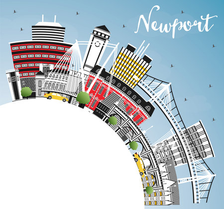 Newport Wales City Skyline with Color Buildings, Blue Sky and Copy Space. vector illustration. Newport UK Cityscape with Landmarks. Business Travel and Tourism Concept with Historic Architecture.のイラスト素材