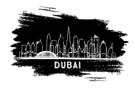 Dubai UAE City Skyline Silhouette. Hand Drawn Sketch. Business Travel and Tourism Concept with Historic Architecture. vector illustration. Dubai Cityscape with Landmarks.のイラスト素材