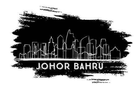 Johor Bahru Malaysia City Skyline Silhouette. Hand Drawn Sketch. Business Travel and Tourism Concept with Historic Architecture. vector illustration. Johor Bahru Cityscape with Landmarks.のイラスト素材