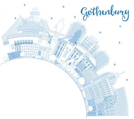 Outline Gothenburg Sweden City Skyline with Blue Buildings and Copy Space. vector illustration. Gothenburg Cityscape with Landmarks. Business Travel and Tourism Concept with Historic Architecture.のイラスト素材