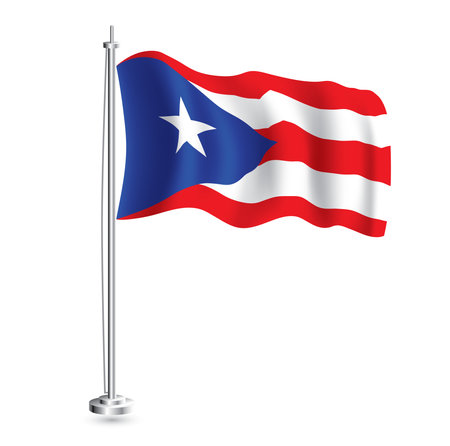 Puerto Rico Flag. Isolated Realistic Wave Flag of Puerto Rico Country on Flagpole. vector illustration.のイラスト素材