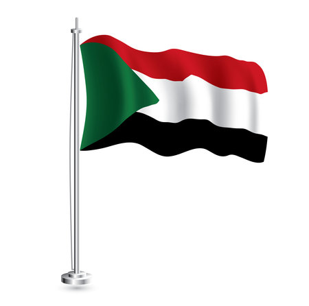 Sudanese Flag. Isolated Realistic Wave Flag of Sudan Country on Flagpole. vector illustration.のイラスト素材