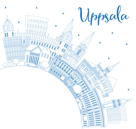 Outline Uppsala Sweden City Skyline with Blue Buildings and Copy Space. vector illustration. Uppsala Cityscape with Landmarks. Business Travel and Tourism Concept with Historic Architecture.のイラスト素材