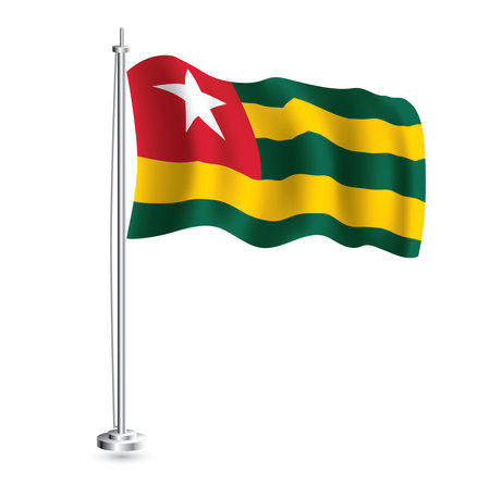 Togo Flag. Isolated Realistic Wave Flag of Togo Country on Flagpole. vector illustration.のイラスト素材