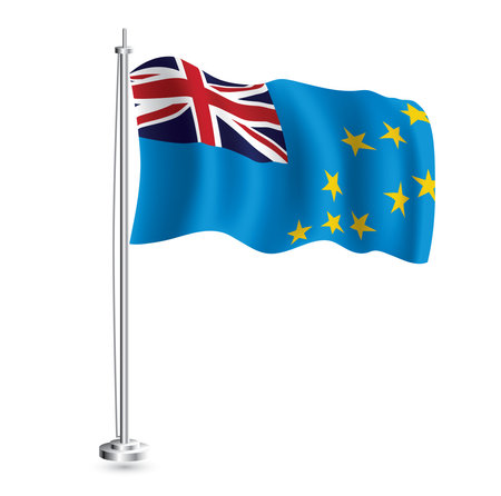 Tuvalu Flag. Isolated Realistic Wave Flag of Tuvalu Country on Flagpole. vector illustration.のイラスト素材