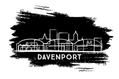 Davenport Iowa City Skyline Silhouette. Hand Drawn Sketch. Business Travel and Tourism Concept with Modern Architecture. vector illustration. Davenport USA Cityscape with Landmarks.のイラスト素材