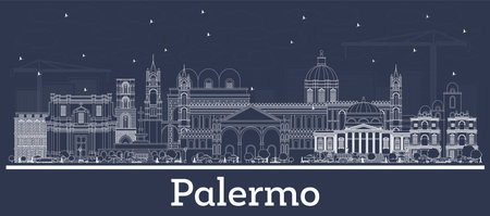 Outline Palermo Italy City Skyline with White Buildings. vector illustration. Business Travel and Tourism Concept with Historic Architecture. Palermo Sicily Cityscape with Landmarks.のイラスト素材