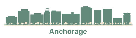 Abstract Anchorage Alaska USA City Skyline with Color Buildings. Business Travel and Tourism Concept with Modern Buildings. vector illustration.のイラスト素材