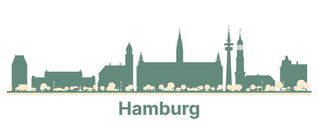 Abstract Hamburg Germany City Skyline with Color Buildings. vector illustration. Business Travel and Tourism Concept with Modern Architecture.のイラスト素材