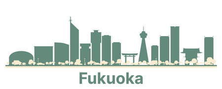 Abstract Fukuoka Japan City Skyline with Color Buildings. vector illustration. Business Travel and Tourism Concept with Modern Architecture.のイラスト素材